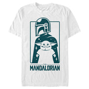 Men's Star Wars: The Mandalorian The Child and Bounty Hunter Silhouette  Adult T-Shirt