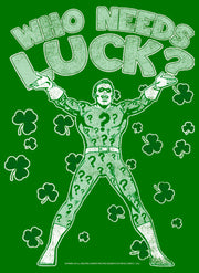 Men's Batman St. Patrick's Day Riddler Who Needs Luck Distressed  Adult T-Shirt