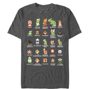 Men's Nintendo Super Mario Bros Character Guide  Adult T-Shirt