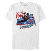 Men's Marvel Spider-Man: Into the Spider-Verse Miles Kick Above City  Adult T-Shirt