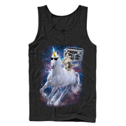 Men's Lost Gods Boombox Cat and Unicorn Space Song  Adult Tank Top