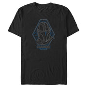 Men's Star Wars: The Mandalorian Mando Blue Line Art Helmet  Adult T-Shirt