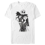 Men's The Nightmare Before Christmas Jack and Sally Black and White Dance Sketch  Adult T-Shirt