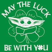 Men's Star Wars: The Mandalorian St. Patrick's Day Grogu May the Luck be with You Distressed  Adult T-Shirt