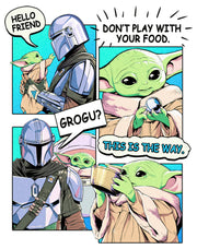 Men's Star Wars: The Mandalorian Grogu and Din Djarin Comic Strip  Adult T-Shirt