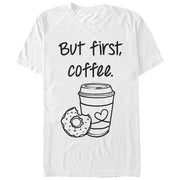 Women's CHIN UP But First Coffee Cup  Adult Boyfriend Tee