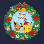 Men's Pokemon Pikachu and Eevee Happy Holidays  Adult T-Shirt