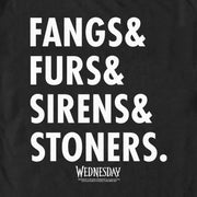 Men's Wednesday Fangs & Furs & Sirens & Stoners  Adult T-Shirt