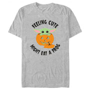 Men's Star Wars: The Mandalorian Halloween Grogu Jack-O'-Lantern Feeling Cute Might Eat a Frog  Adult T-Shirt