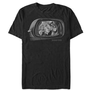 Men's Jurassic Park T. Rex In Rearview Mirror, Objects Are Closer  Adult T-Shirt