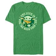 Men's Star Wars: The Mandalorian St. Patrick's Day Grogu Luck is Strong with this One Distressed  Adult T-Shirt