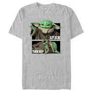 Men's Star Wars: The Mandalorian Grogu Attack Then Nap  Adult T-Shirt