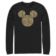 Men's Mickey & Friends Cheetah Print Mickey Mouse Logo  Adult Long Sleeve Shirt