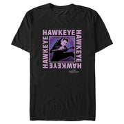 Men's Marvel Hawkeye Ready To Shoot Bow Purple Box  Adult T-Shirt