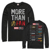 Men's Marvel 10th Anniversary More Than a Fan  Adult Long Sleeve Shirt