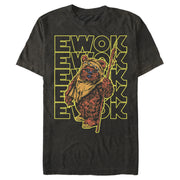 Men's Star Wars Ewok Stacked Yellow Text  Adult T-Shirt