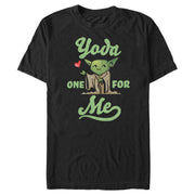 Men's Star Wars Valentine's Day Yoda One for Me Black  Adult T-Shirt