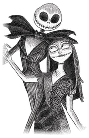 Men's The Nightmare Before Christmas Jack and Sally Black and White Dance Sketch  Adult T-Shirt