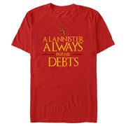 Men's Game of Thrones A Lannister Always Pays His Debts  Adult T-Shirt