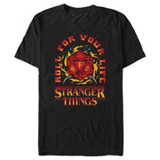 Men's Stranger Things Roll for Your Life Hellfire Club Flame Dice  Adult T-Shirt