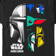 Men's Star Wars: The Mandalorian Color Block Character Heads  Adult T-Shirt